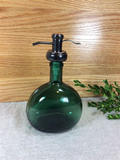 17 Ounce Oval Soap Dispenser Wine Bottle Pump Green Glass