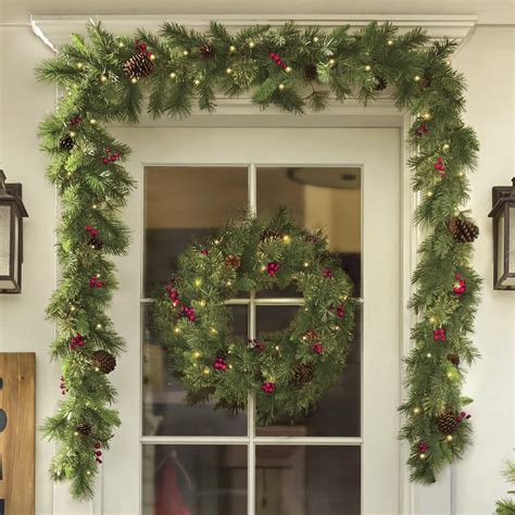cashmere wreath  garland  lights country door