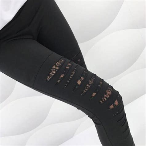 women fashion sexy leggings torn ripped hole high waist ankle length