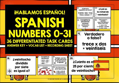 spanish numbers   task cards teaching resources