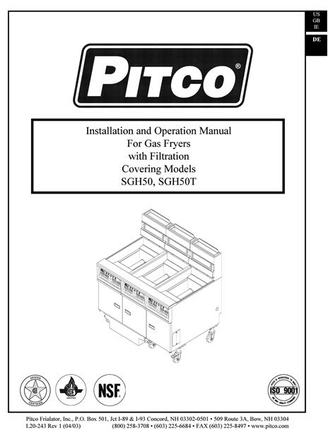 pitco sgh fryer installation  operation manual manualslib