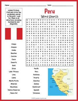 peru word search puzzle worksheet activity  puzzles  print