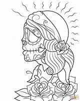 Coloring Pages Dead Skull Girl Gypsy Printable Catrina Calavera Sugar Skulls Adults Color Drawing Print Coloriage Woman Getcolorings Getdrawings Book sketch template