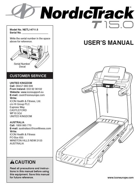 Nordictrack T15 0 Treadmill User Manual Pdf Download Manualslib