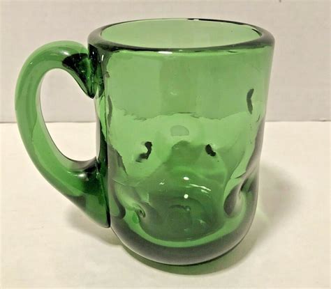 Vintage Blenko Green Glass Coffee Mug Indented Dimple Pinched Hand