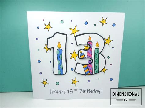 birthday card happy  birthday thirteen today  etsy uk