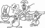 Banda Colorir Coelho Rabbits Musicale Imprimir Fumetto Playing sketch template