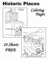 Coloring Pages Places Historic Kids Patriotic Rushmore Mount Landmarks American Dam States United Dc History Washington Hoover Canyon Grand Template sketch template