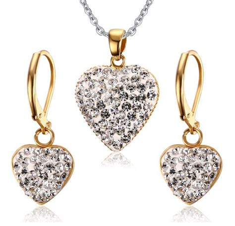 cheap price jewelry sets crystal heart shape stainless steel woman