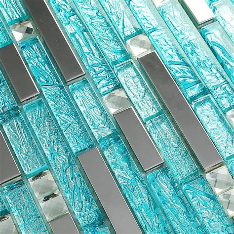 Turquoise Glass And Metal Backsplash Tile H20 12 2 X11 7 Per Sheet