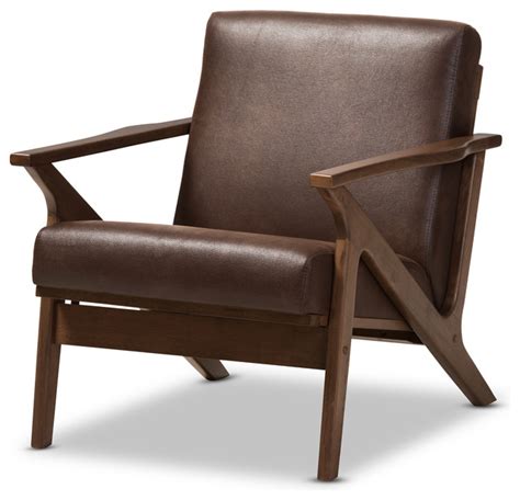 bianca mid century modern dark brown distressed faux leather lounge