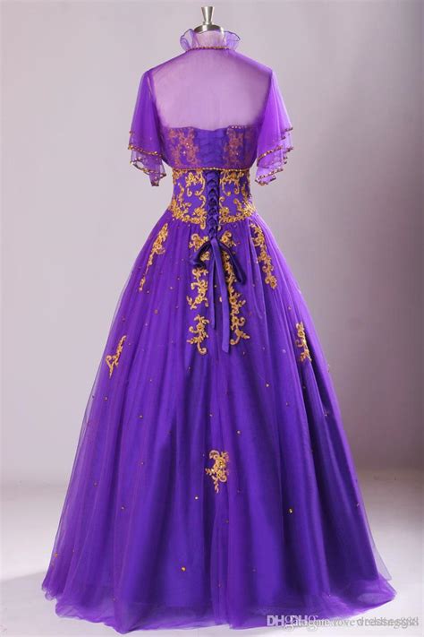 Real Image Organza Vintage Purple Prom Dresses Sweetheart Gold
