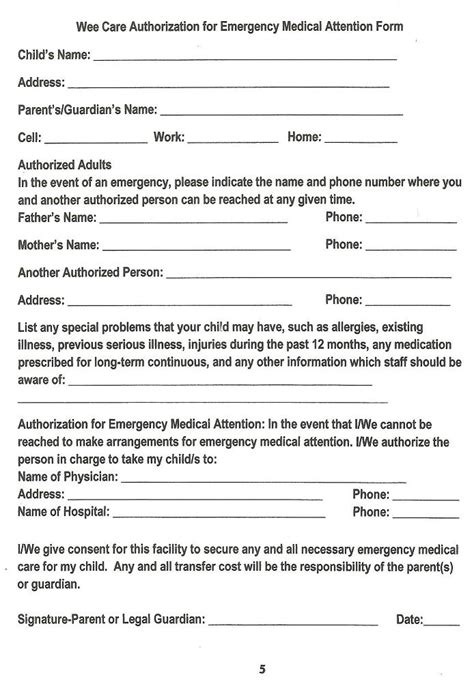 emergency medical form  printable documents