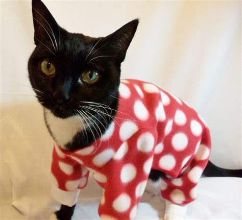 polka dot fleece cat pajamas  colors  cat clothing cat onesie clothes