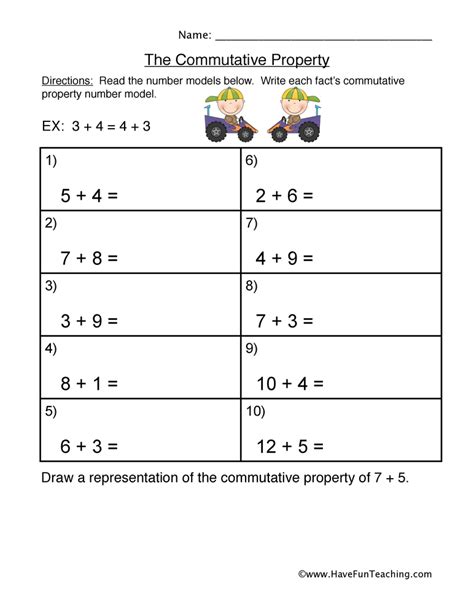 commutative property addition worksheet  teach simple