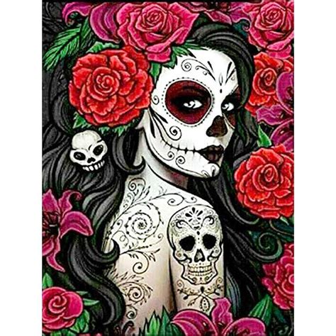 diamond painting full  gothic beauty skull girl tattoo tatoo
