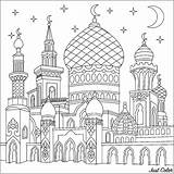 Ramadan Mosque Moschee Colorear 1001 Erwachsene Orientale Noches Orientalisch Masjid Coloriages Zentangle Moons Twinkling Nuits Arabe Freehand Malbuch Fur Adulti sketch template