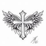 Crosses Kreuz Tatuagem Asas Getdrawings Alas Kreuze Tatuagens Tatto Peito sketch template