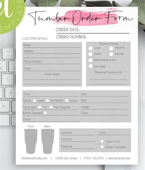 editable tumbler order form tumbler order form template decal etsy