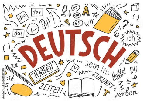 deutsch translation german german language hand drawn doodles  lettering stock image