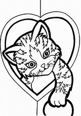 Coloring Cute Pages Cat Kitten Kids Printable Colouring Heart Colour Colring Kittens Sheets Adults Color Cats Print Valentine System Bestcoloringpagesforkids sketch template
