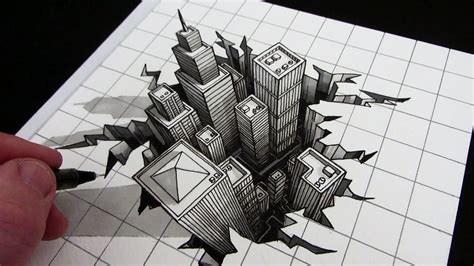 draw  hole  city illusion illusion drawings optical