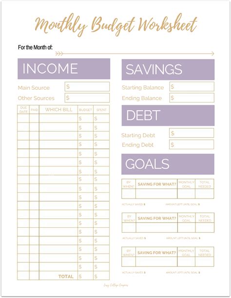 printable monthly budget sheets   monthly budget worksheet