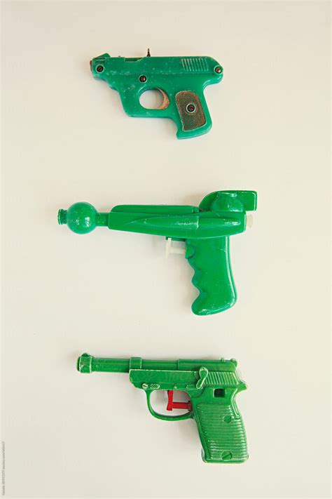A Collection Of 3 Green Vintage Toy Squirt Guns Water Pistols By