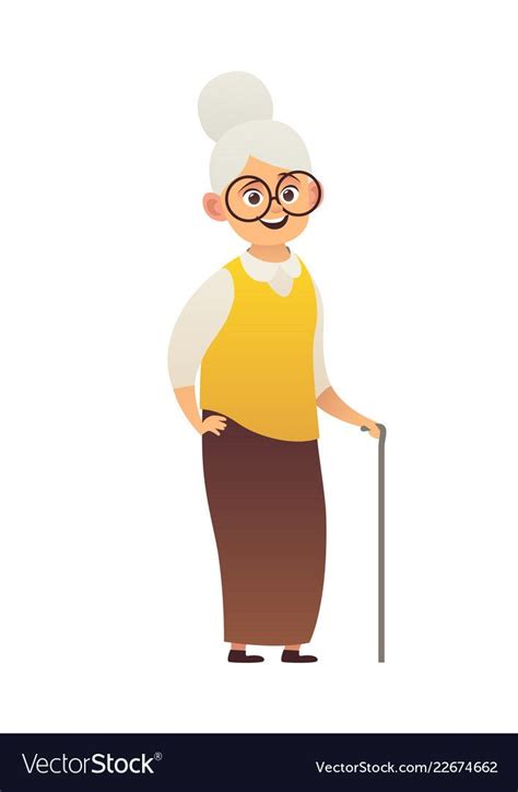 Old Lady With Glasses Cartoon 🌈senior Woman In Casual Clothes Old