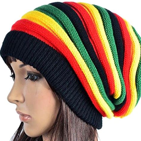 colored striped long style hip hop hairy knitted hat the