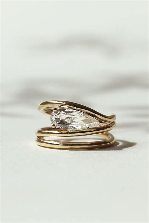 elongated pear diamond helix ring custom engagement ring  grace lee