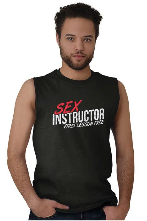 sex instructor free lessons funny pun humor mens sleeveless crewneck t