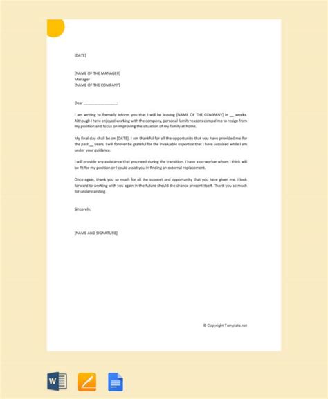 sample resignation letter  family reasons  apple pages