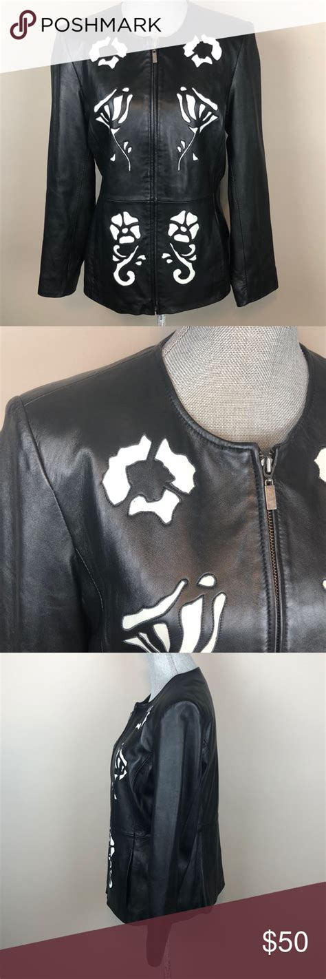 pamela mccoy black leather floral design jacket floral design jacket white leather jacket