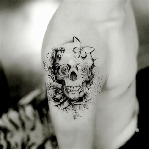 skull  flower tattoo google search skull rose tattoos butterfly