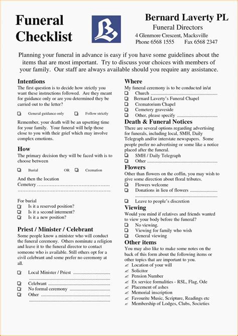 printable funeral planning checklist