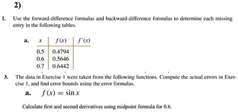 solved     difference formulas   difference formulas  determine