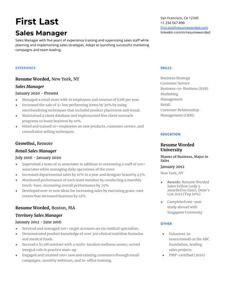 sales manager resume examples   resume worded