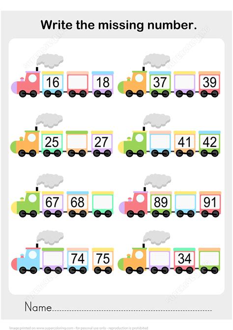 number sequence worksheet train  printable puzzle games