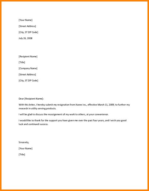 simple resignation letter sample  resignation letter
