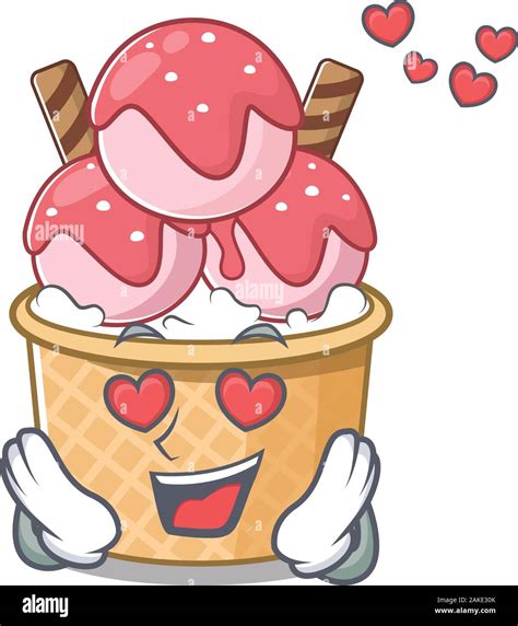 Falling In Love Cute Ice Cream Sundae Cartoon Character Design Stock