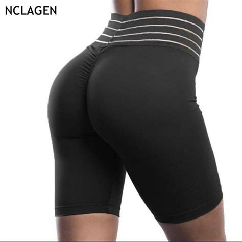 Nclagen 2018 New Women Scrunch Striped Patchwork Butt Shorts Slim