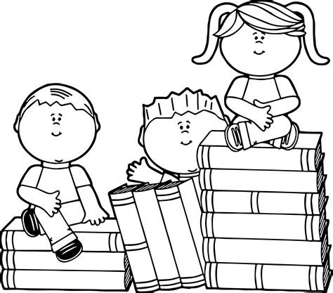 kids sitting  books kids coloring page book clip art coloring