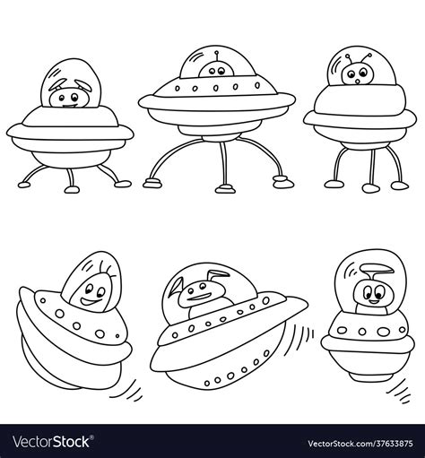aliens  spaceships outline set coloring page vector image