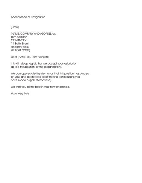 acceptance  resignation letter  employer resignation letter