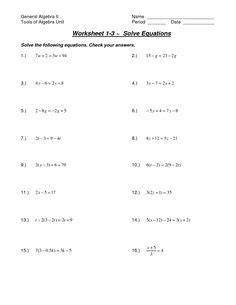 solving algebra equations worksheets  step equations multi step