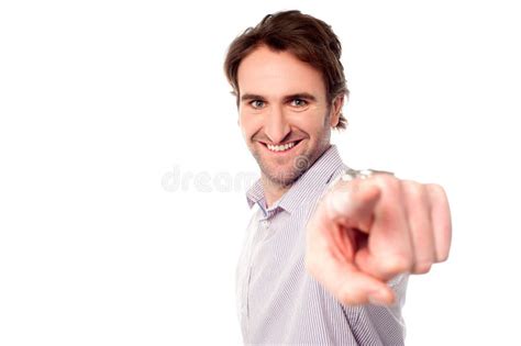 cheerful man pointing  camera stock photo image  fashionable