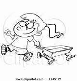 Pulling Girl Wagon Clipart Cartoon Coloring Happy Toonaday Outlined Vector Toy Ron Leishman Royalty Regarding Notes Clipartof sketch template
