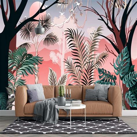 modern minimalist tropical rainforest plants banana leaves living room bedroom custom