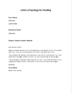 letter  apology  stealing writelettercom